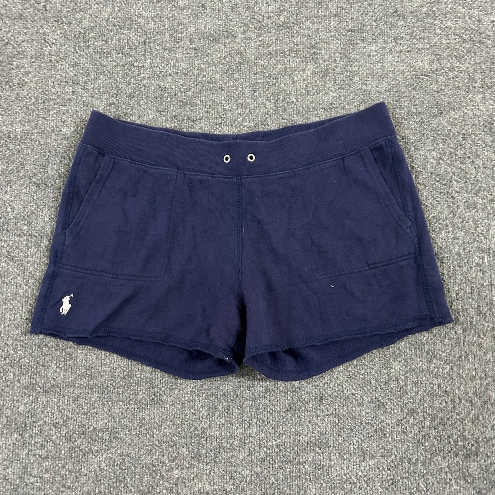 Polo Ralph Lauren Shorts Womens Size L Navy Blue Fleece Lounge Athletic Pockets